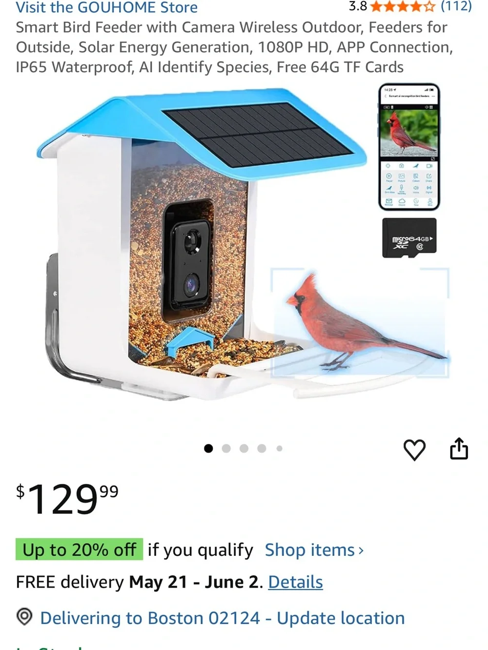 Remote Control Camera Bird Feeder – Blue/White Roof